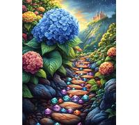 Flores de hortensia azul en un camino de piedra Puzzle 300 Piezas Cartón Resistente Para Toda La Familia Sueño Mágico de Ciencia Ficción Entrenamiento Cerebral Diversión Familia Para Enmarcar Regalo D