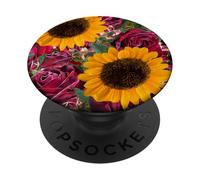 Flores De Jardín Patrón Rosa Flores Amarillas Girasol Rosas PopSockets PopGrip Adhesivo