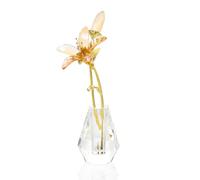 Flores de lirio de tigre dorado de cristal con jarrón de cristal, regalos coleccionables para mujeres, figuras florales artificiales de lirio de vidrio para decoración del hogar, boda, aniversario
