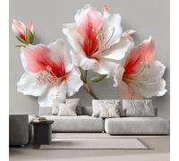 Flores De Lirio Papel Tapiz Fotográfico 400 x 280 cm Floral Blanco Y Rojo Papel Pintado Panorámico Fotomurales Pared Tejido No Tejido Murales Decorativos,Para Sala de Estar y Dormitorio