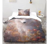 Flores de Lobo Blanco Impresión 3D Respirable Ropa De Cama 2 Piezas Microfibra Suave Y Moderna Almohadas Cierre con Cremallera Single（135x200cm） para Adultos, Mujeres Y Niños