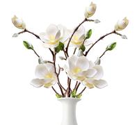 Flores de magnolia artificiales, 3 piezas de 20,1 pulgadas de tallos de magnolia falsos flexibles, ramas de magnolia realistas para florero alto, hogar, oficina, fiesta de bodas, mesa Flores de magnol