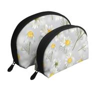 Flores de manzanilla, Bolsa de Maquillaje de Concha, Monedero pequeño para Mujer, Bolsa de artículos de tocador, Bolsa de cosméticos, 2 Piezas