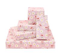 Flores de margarita blanca y amarilla con cerezas rojas sobre papel de regalo rosa, 4 hojas para niños y niñas, envoltura de regalo de flores para cumpleaños, nuevo baby shower, boda, vacaciones, bautizo y más ocasiones