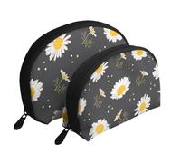 Flores de Margarita, Bolsa de Maquillaje de Concha, Monedero pequeño para Mujer, Bolsa de artículos de tocador, Bolsa de cosméticos, 2 Piezas