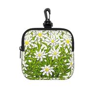 Flores de montaña suizas de Edelweiss,Bolsa de Almacenamiento Cuadrada con Cremallera, Monedero de Neopreno, Carteras pequeñas, Monedero pequeño, Monedero