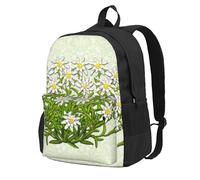 Flores de montaña suizas de edelweiss,Mochila con bolsillos, mochila informal para el día a día, resistente al agua, ideal para la escuela, viajes