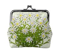Flores de montaña suizas de Edelweiss,Monedero de Piel sintética, Carteras pequeñas, Monedero con Cierre de Broche