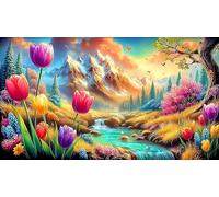 Flores de montaña y río 1000 Piezas Puzzle Papel Reciclado Desafío de Juego Educativo Regalo Divertido & Actividad en casa para Adultos y niños 70x50cm/1000pcs