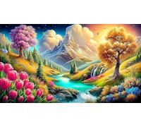 Flores de montaña y río 1000 Piezas Puzzle para Adultos Juego Educativo relajación Juego Familiar Divertido & desafiante para Adultos y niños de 12 años y más 70x50cm/1000pcs