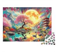 Flores de montaña y río Extra Thick Cardboard Arte de Moon Sakura Jigsaw Puzzle Bundle Concentration Training for Family Puzzle Lovers Age 12 Up 70x50cm/1000pcs