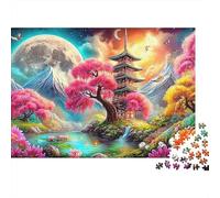 Flores de montaña y río Extra Thick Cardboard Flor de Cerezo de la Pagoda Jigsaw Puzzle Adults Brain Training Travel Activity Gift for Senior Jigsaw Lovers Teen Fans Age 12 18 70x50cm/1000pcs