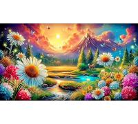 Flores de montaña y río Puzzle 1000 Piezas Papel Reciclado Juego Familiar Divertido & desafiante Juego Educativo relajación para Adultos 38x26cm/1000pcs