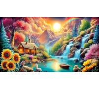 Flores de montaña y río Puzzle de 1000 Piezas Regalos de cumpleaños para niños Mayores Juegos de Puzzles estimulantes 75x50cm/1000pcs