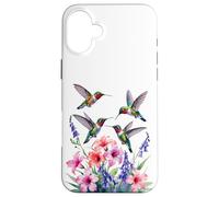 Flores de néctar de colibrí Garganta rubí Acuarela Mujeres Carcasa para iPhone 16 Plus