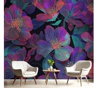 Flores de neón Wall Murals, Flores psicodélicas Non-self-adhesive Púrpura - Gran Foto Mural para Sala de Estar, Dormitorio y Oficina 400x280cm
