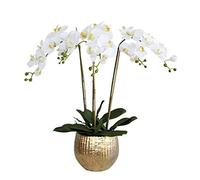 Flores de orquídeas artificiales con set de jarrón 3 cabezas Phalaenopsis blancos nunca se marchitan planta de orquídea de flores falsas para decoración del hogar Centro de la oficina Decoración de