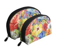 Flores De Orquídeas Lirio Acuarela, Bolsa de Maquillaje de Concha, Monedero pequeño para Mujer, Bolsa de artículos de tocador, Bolsa de cosméticos, 2 Piezas
