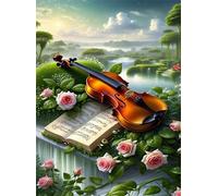 Flores de Paisaje Violín - Puzle de 200 Piezas - Rompecabezas DIY Pintura, Entretenimiento Creativo, para Adultos Mayores de 14 años Decoración del Hogar