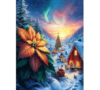 Flores de Pascua de Navidad con una cabaña en la nieve Rompecabezas 300 Piezas Cartón Para Adultos Paisajes y ciencia ficción Estimulación Cognitiva Juego Familiar Decoración Mural Regalo De San Valen