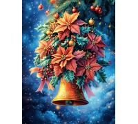 Flores de Pascua de Navidad con una Campana Dorada Puzzle 1000 Piezas Papel Mayores Paisajes y Ciencia ficción Terapia Ocupacional Entretenimiento Sin Pantalla para Navidad Regalo Or