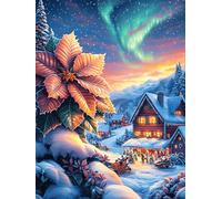 Flores de Pascua en una escena de cabaña de Navidad Rompecabezas 1000 Piezas Cartón Para Mayores Vida silvestre y mascotas Terapia Ocupacional Regalo Corporativo Garantía Satisfacción Regalo Reyes Mag