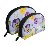Flores de Pensamiento, Bolsa de Maquillaje de Concha, Monedero pequeño para Mujer, Bolsa de artículos de tocador, Bolsa de cosméticos, 2 Piezas