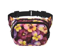 Flores de Pensamiento en Acuarela,Riñonera Cuadrada de Doble Capa, Bolso de Viaje, Bolso Informal para el Pecho.