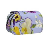 Flores de Pensamiento Estuche para lápices portátil con Doble Concha y Cremallera