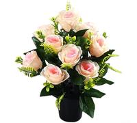 Flores de pensamiento oficiales, 12 cabezas de flores falsas en macetas de 37 cm de altura para boda, hogar, tumba, hotel, decoración, rojo, blanco, morado, rosa, azul (rosa)