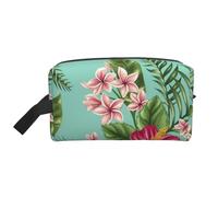 Flores De Plumeria E Hibisco Estampado Hoja De Palma De Selva Exótica, Bolsa de Maquillaje Bolsa de cosméticos Bolsa de artículos de tocador de Viaje portátil Organizador de Bolsa de Maquillaje