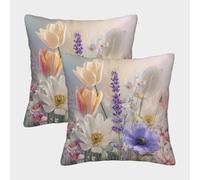 Flores de Primavera-BotanicalArtStyle Fundas De Cojín del Sofá Juego De 2 Available All Seasons Fundas De Almohada Decorativos Cuadrado Funda De Cojines Cama Hogar Coche 40x40cm
