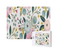 Flores de Primavera Florales, Hermosas Rosas Azules y Rosas, Hojas Verdes, Colores Dulces, Rompecabezas de Madera de 500 Piezas, Juego Familiar, Rompecabezas para decoración del hogar