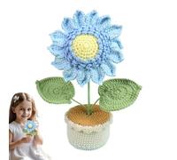 Flores de punto de girasol decoración de escritorio - Decoración de flores artificiales de ganchillo hecha a mano, adorno de girasol de 25 cm, decoración navideña para sala de estar, dormitorio