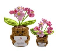 Flores de Punto, Flor Tejida nomeolvides Regalo, Flores Positiva, Plantas de Ganchillo Forget-Me-Not Flowers, Mini Maceta Decorativa para Mujer,Amigos, Cumpleaños, Decoración Hogar (Rosa)