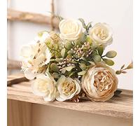 Flores de Rosas Artificiales de Seda Blanca para Boda, decoración de otoño para el hogar, Ramo Grande, arreglo de Flores Falsas de Lujo a Granel