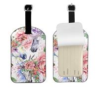 Flores de rosas de caballo en acuarela,Etiquetas de equipaje de cuero sintético con nombre, etiquetas de viaje duraderas, 2 unidades