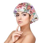 Flores de rosas de caballo en acuarela,Gorro de dormir de satén para adultos - Gorro de dormir elástico para mujer, cubrecabello nocturno