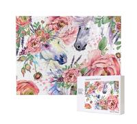 Flores de Rosas de Caballo en Acuarela,Rompecabezas de Madera de 500 Piezas, Juego Familiar, Rompecabezas para Adultos, Adolescentes, decoración del hogar