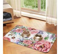 Flores de Rosas de Caballo en Acuarela,Tapete para Comida de Mascotas, manteles Individuales de Cuero sintético para Gatos y Perros,30x45cm