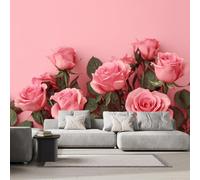 Flores De Rosas Rosadas Papel Tapiz Fotográfico 250 x 175 cm Flores Rosas Papel Pintado Panorámico Fotomurales Pared Tejido No Tejido Murales Decorativos,Para Sala de Estar y Dormitorio