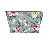 Flores De Rosas sobre Fondo Verde, Bolsa de artículos de tocador Bolsa de Maquillaje Bolsa de cosméticos Bolsa de artículos de tocador de Viaje portátil