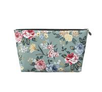 Flores De Rosas sobre Fondo Verde, Bolsa de artículos de tocador Bolsa de Maquillaje Bolsa de cosméticos Bolsa de artículos de tocador de Viaje portátil