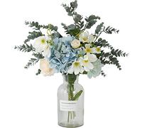 Flores de Seda Artificiales Falas Hermosas Hidrangea Bunch Bouquet Flower con jarrón para decoración de la Boda en el hogar Plantas Falsas Aproximadamente 45 cm Centro de Mesa de la Oficina