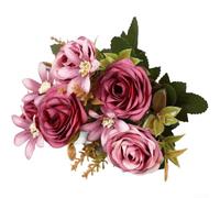 Flores de seda, ramo de crisantemo de camelia de rosas artificiales para decoración del hogar de boda, 29 cm, estilo europeo (O)