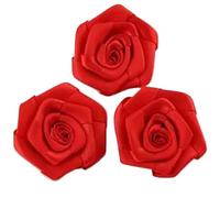 Flores De Tela 10 unids/lote 1,8 "12 colores recién nacido hecho a mano Mini cinta de satén enrollada tela flores artificiales for decoración boda(Red)