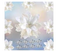 Flores De Tela 2/5 Uds. 14cm flores artificiales brillantes decoración de árbol Mreey adornos Año Feliz Navidad falso Natal(White,2Pcs)