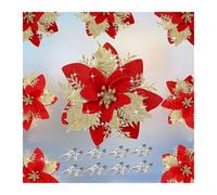 Flores De Tela 2/5 Uds. 14cm flores artificiales brillantes decoración de árbol Mreey adornos Año Feliz Navidad falso Natal(Gold Red,2Pcs)