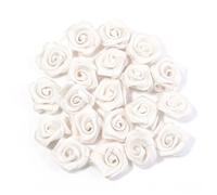 Flores De Tela 20 piezas flores rosas de poliéster 1,5 cm, Mini artificiales Color for suministros costura, manualidades, corona, adorno horquillas boda(Beige)
