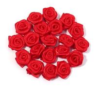 Flores De Tela 20 piezas flores rosas de poliéster 1,5 cm, Mini artificiales Color for suministros costura, manualidades, corona, adorno horquillas boda(Red)